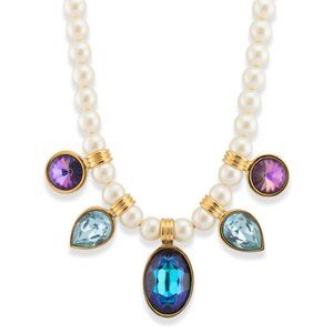 Vintage Faux Pearl and Multi-Color Crystal YSL Necklace and Earring Set